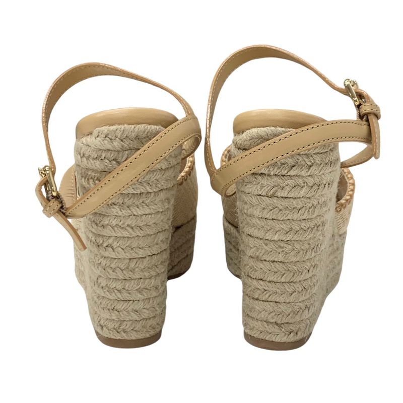 Louis Vuitton Helios Line Sandals Shoes Raffia Leather Beige Unused Logo Wedge