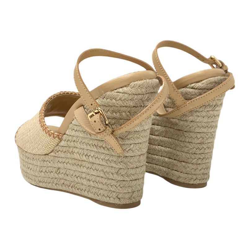 Louis Vuitton Helios Line Sandals Shoes Raffia Leather Beige Unused Logo Wedge