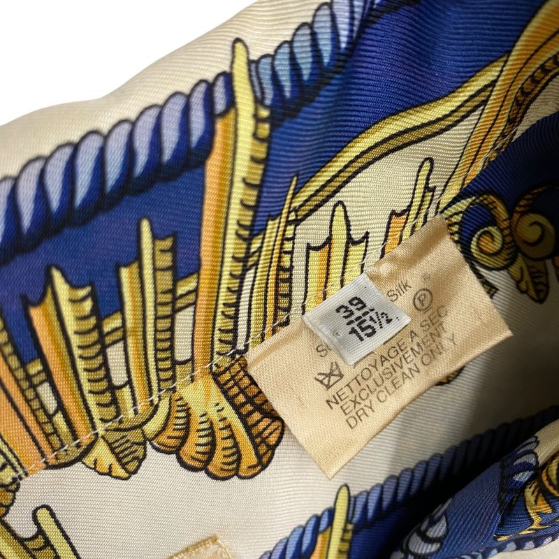 Em1147 Hermes Silk Shirt Blue Short Sleeves Men's