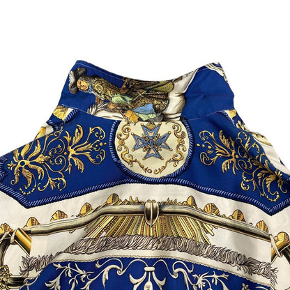 Em1147 Hermes Silk Shirt Blue Short Sleeves Men's