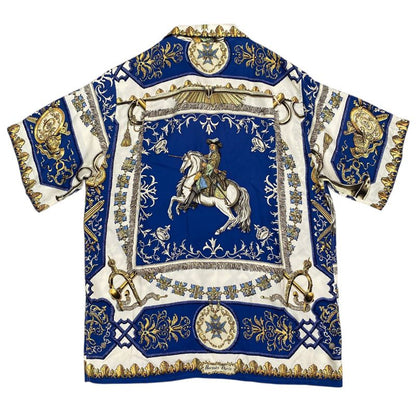 Em1147 Hermes Silk Shirt Blue Short Sleeves Men's