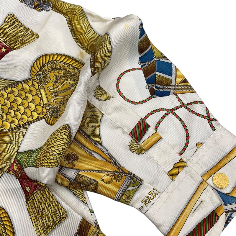 Em1148 Hermes Silk Shirt Green Long Sleeves Men's