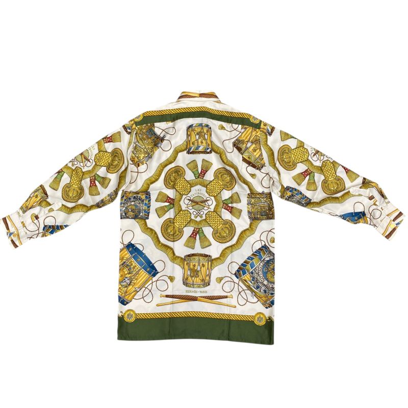 Em1148 Hermes Silk Shirt Green Long Sleeves Men's