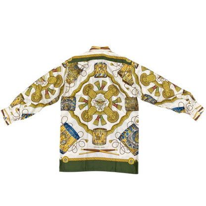 Em1148 Hermes Silk Shirt Green Long Sleeves Men's