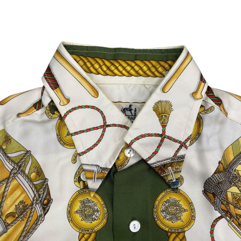 Em1148 Hermes Silk Shirt Green Long Sleeves Men's