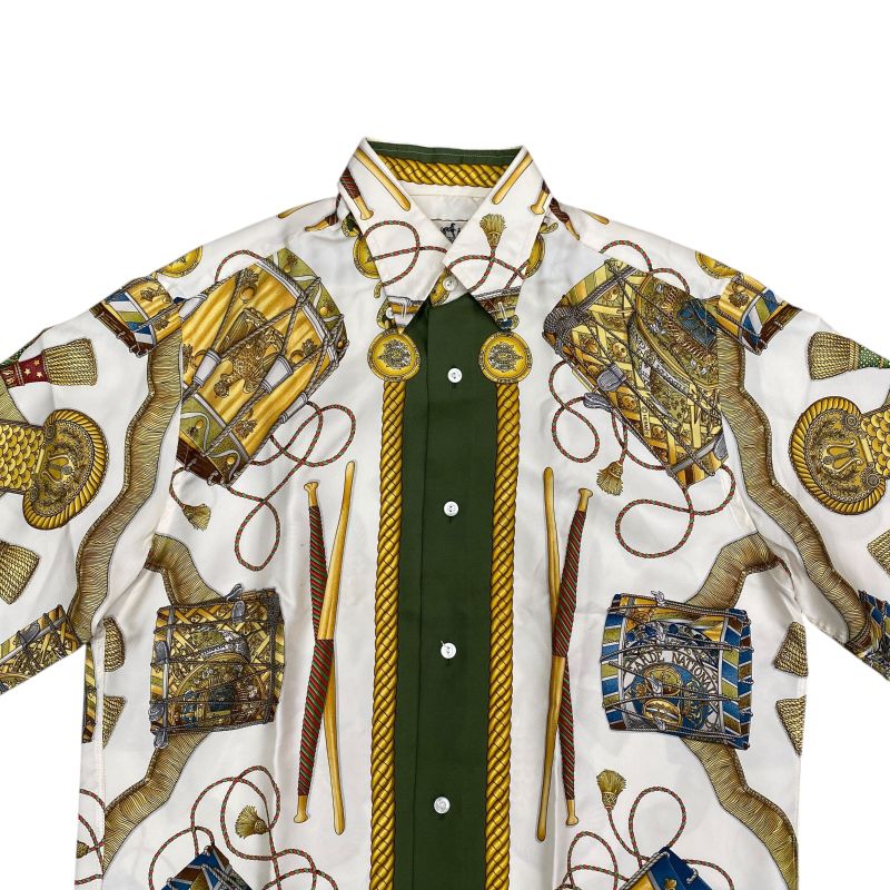 Em1148 Hermes Silk Shirt Green Long Sleeves Men's