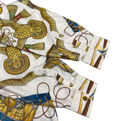 Em1148 Hermes Silk Shirt Green Long Sleeves Men's