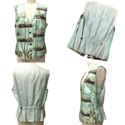 Hermes Silk Vest Gilet Size 42 Margiela Period Car Pattern LES Bolides Shell