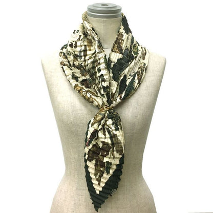 Hermes Pleated Carré Scarf Tourbillon Gale Swirl Falling Leaves Beige Khaki New
