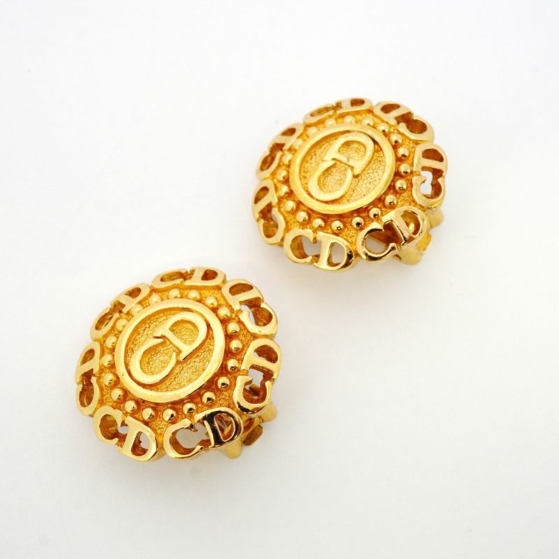 Christian Dior Earring CD Logo GP Plated Gold Ladies