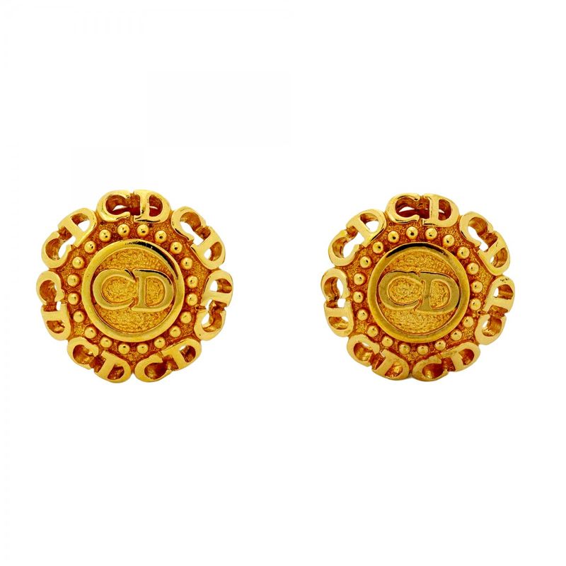 Christian Dior Earring CD Logo GP Plated Gold Ladies