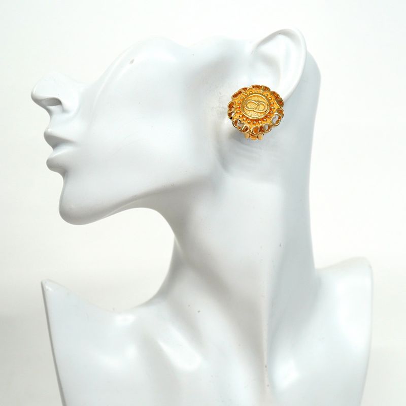 Christian Dior Earring CD Logo GP Plated Gold Ladies