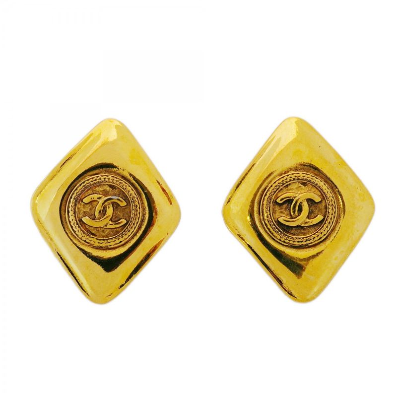 Chanel Earring Vintage Coco Mark Diamond Shape GP Plated Gold Ladies