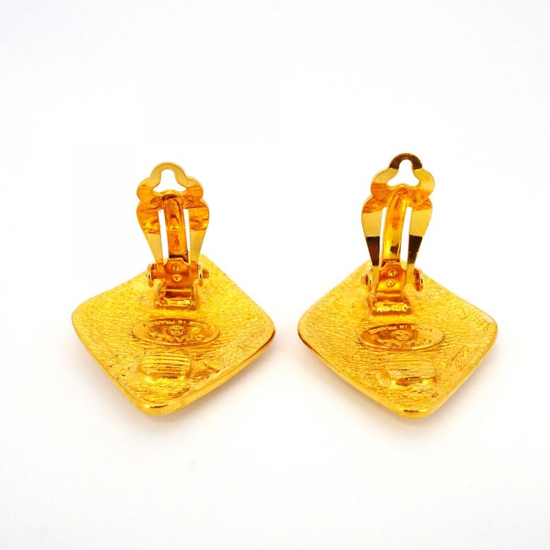 Chanel Earring Vintage Coco Mark Diamond Shape GP Plated Gold Ladies