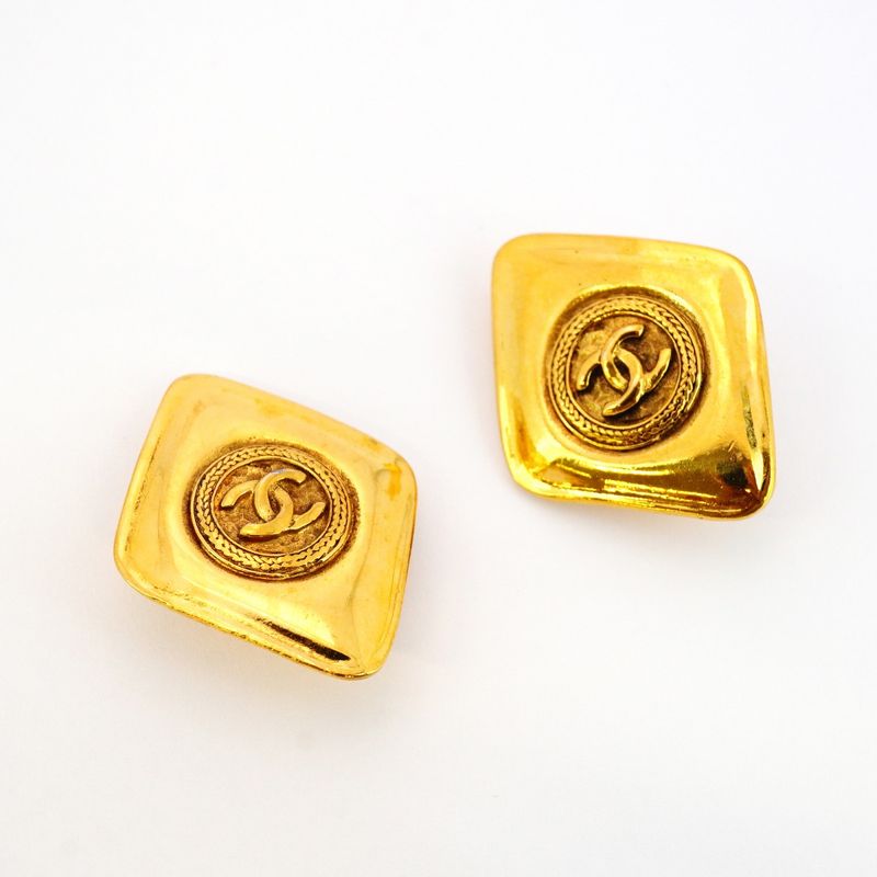 Chanel Earring Vintage Coco Mark Diamond Shape GP Plated Gold Ladies