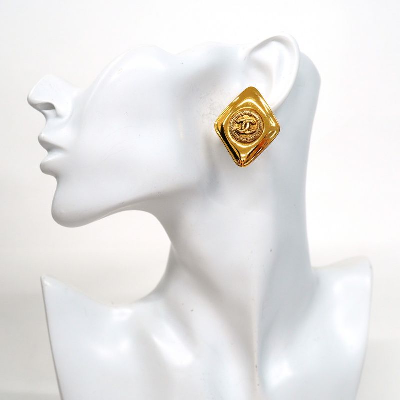 Chanel Earring Vintage Coco Mark Diamond Shape GP Plated Gold Ladies