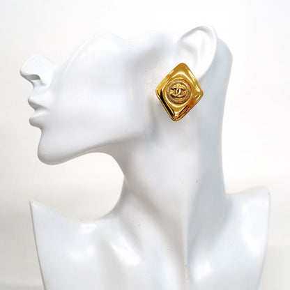 Chanel Earring Vintage Coco Mark Diamond Shape GP Plated Gold Ladies