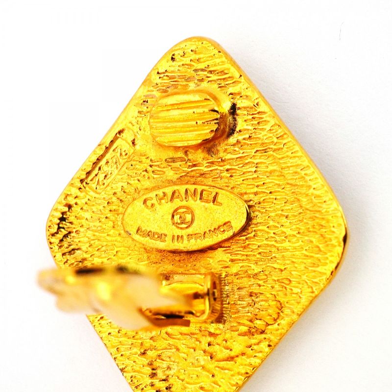 Chanel Earring Vintage Coco Mark Diamond Shape GP Plated Gold Ladies