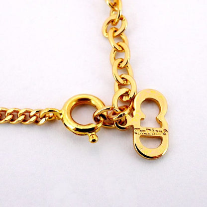 Christian Dior Necklace CD Logo GP Plated Rhinestone Gold Ladies