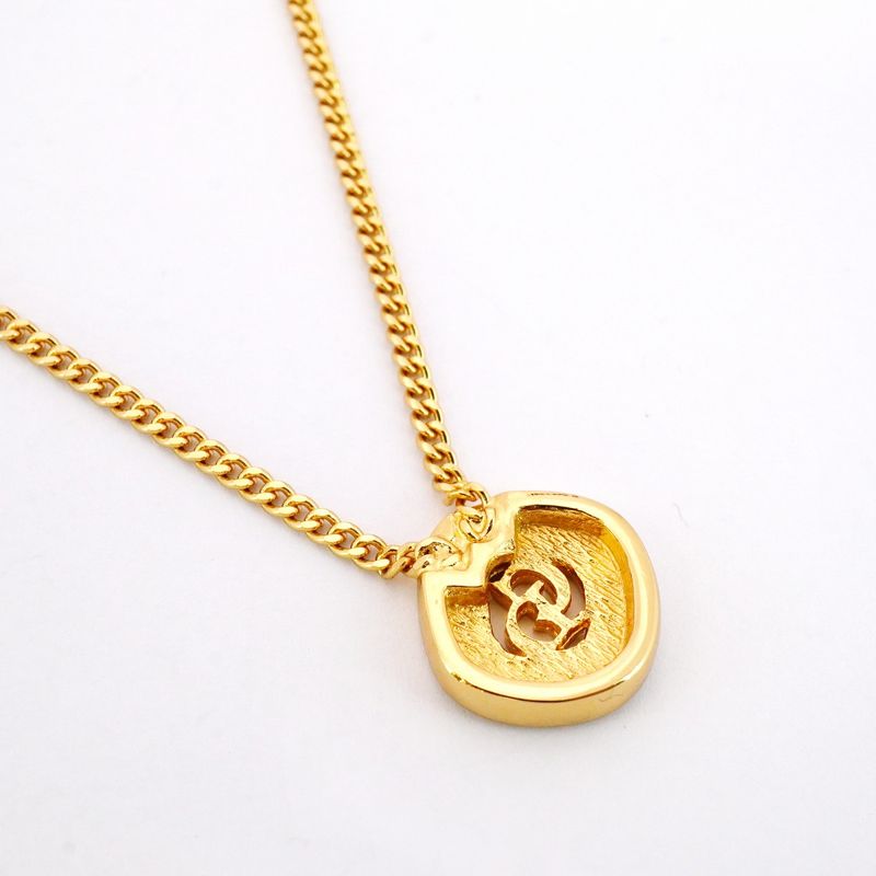 Christian Dior Necklace CD Logo GP Plated Rhinestone Gold Ladies