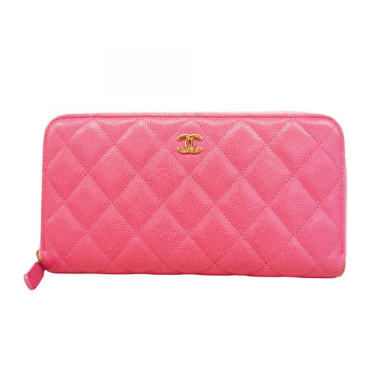 Chanel Long Wallet Matelasse Caviar Skin Pink Gold Hardware Women
