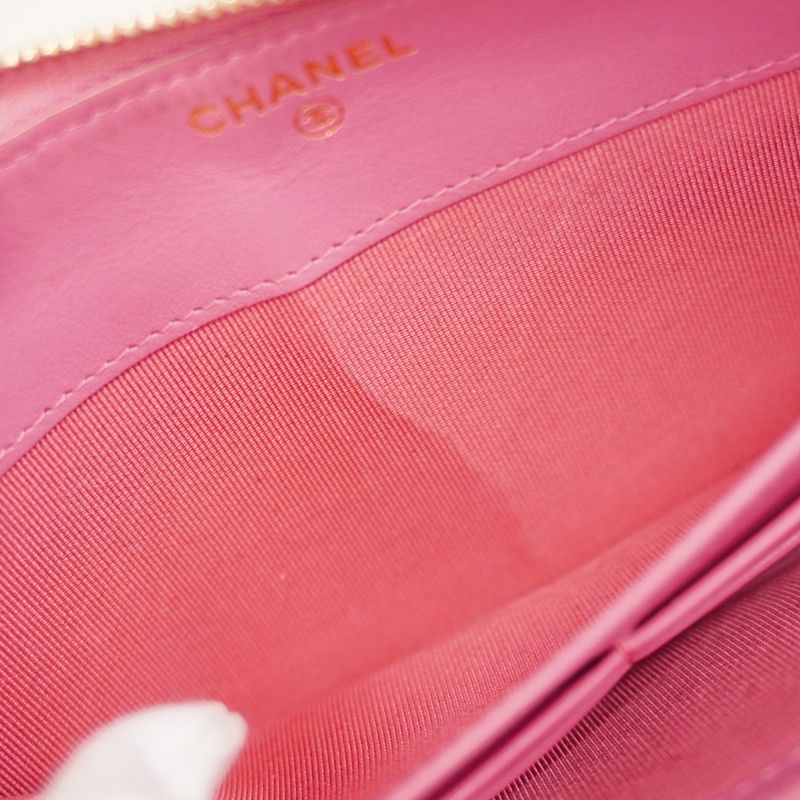 Chanel Long Wallet Matelasse Caviar Skin Pink Gold Hardware Women