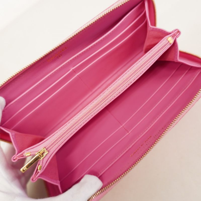 Chanel Long Wallet Matelasse Caviar Skin Pink Gold Hardware Women