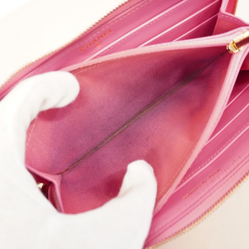 Chanel Long Wallet Matelasse Caviar Skin Pink Gold Hardware Women