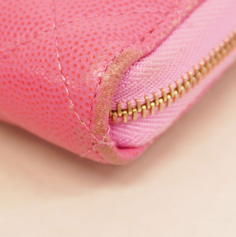 Chanel Long Wallet Matelasse Caviar Skin Pink Gold Hardware Women