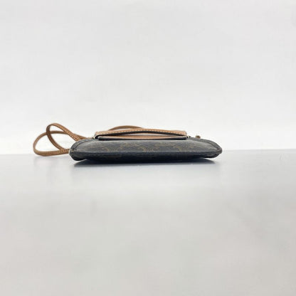 Celine Mobile Pouch Triomphe PVC Black Brown Women's