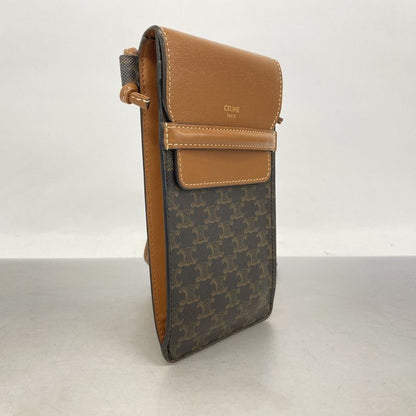 Celine Mobile Pouch Triomphe PVC Black Brown Women's