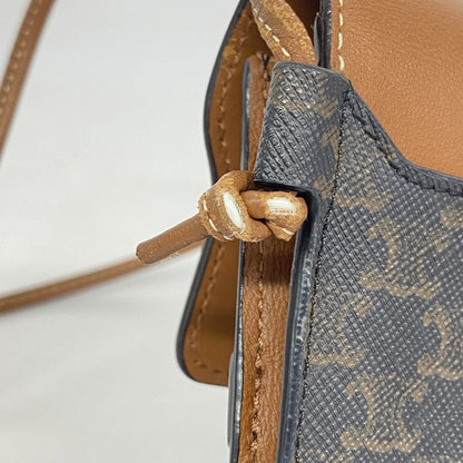 Celine Mobile Pouch Triomphe PVC Black Brown Women's