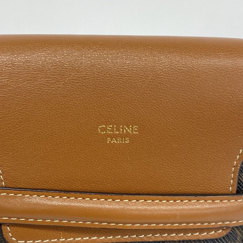 Celine Mobile Pouch Triomphe PVC Black Brown Women's