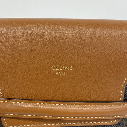 Celine Mobile Pouch Triomphe PVC Black Brown Women's