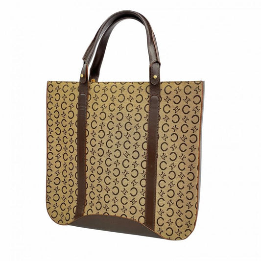 Celine Tote Bag C Macadam Canvas Beige Brown Gold Hardware Women's