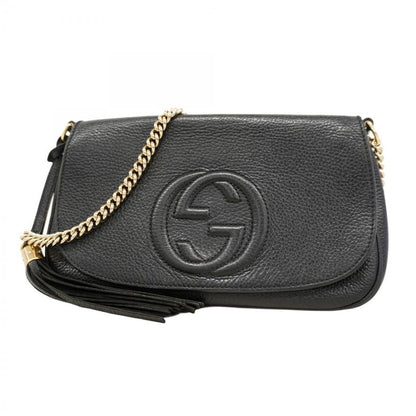 Gucci Shoulder Bag Soho Interlocking G 5363224 Leather Black Chien Pan Gold