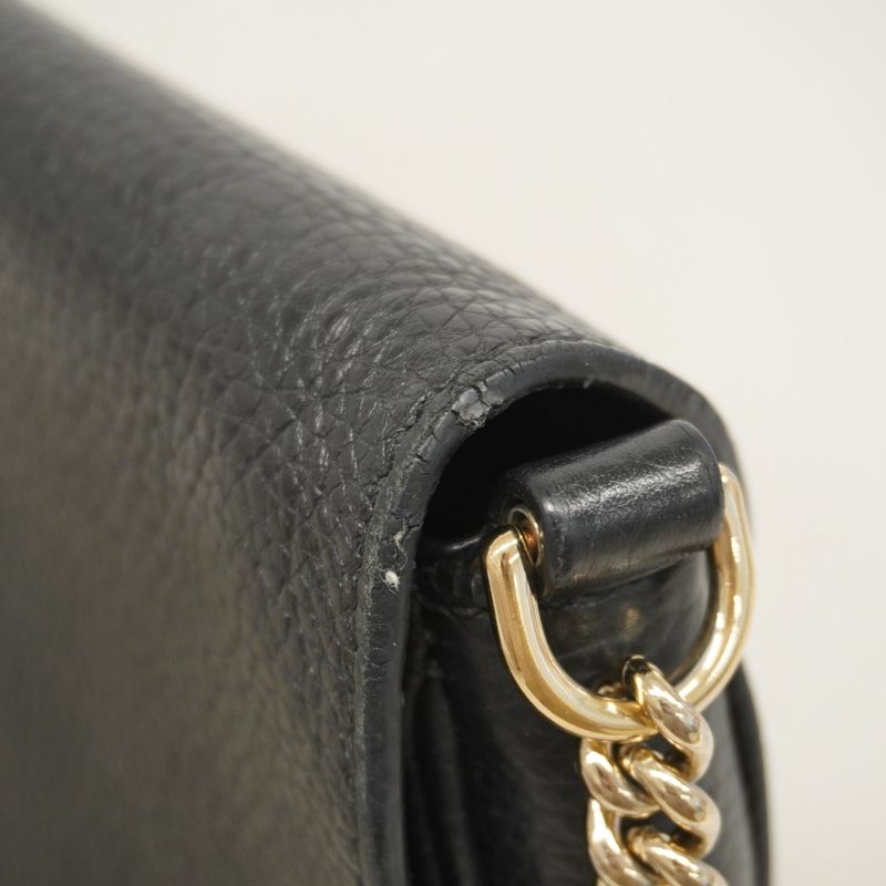 Gucci Shoulder Bag Soho Interlocking G 5363224 Leather Black Chien Pan Gold