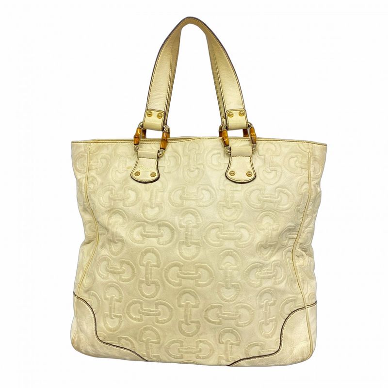 Gucci Handbag Bamboo Horsebit 154375 Leather Ivory Chien Pan Gold Hardware Women