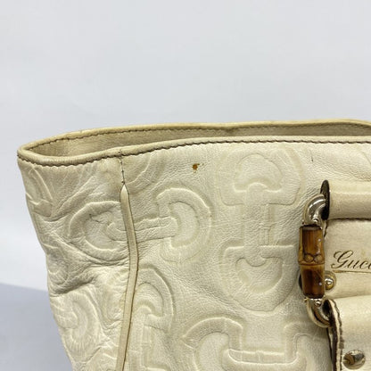 Gucci Handbag Bamboo Horsebit 154375 Leather Ivory Chien Pan Gold Hardware Women