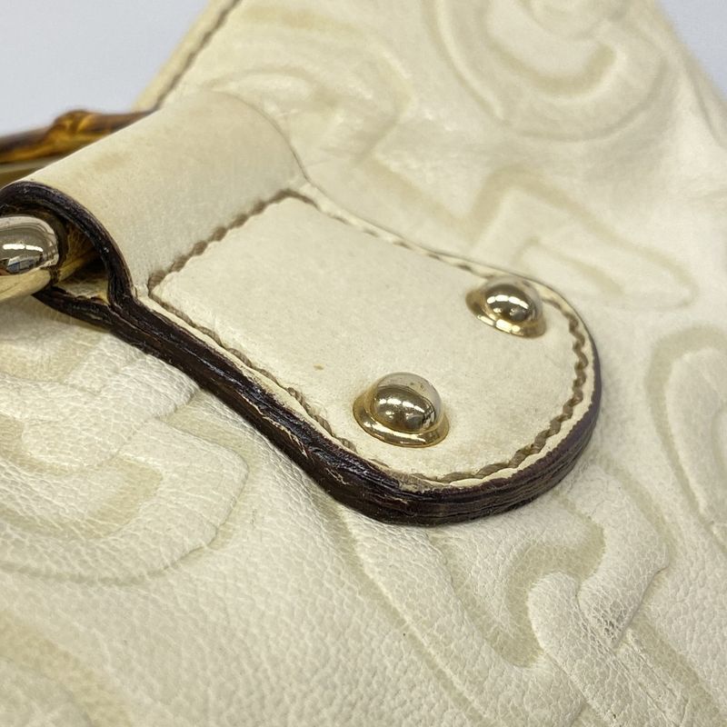 Gucci Handbag Bamboo Horsebit 154375 Leather Ivory Chien Pan Gold Hardware Women