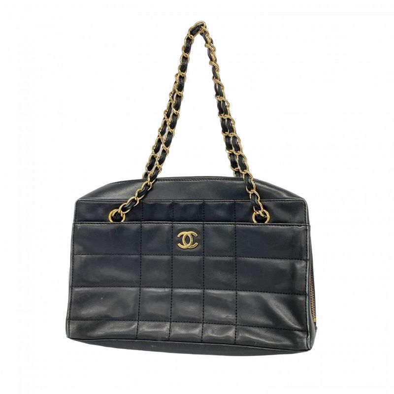 Chanel Shoulder Bag Choco Bar Lambskin Black Gold Hardware Women