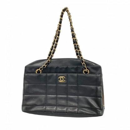 Chanel Shoulder Bag Choco Bar Lambskin Black Gold Hardware Women