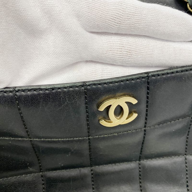 Chanel Shoulder Bag Choco Bar Lambskin Black Gold Hardware Women