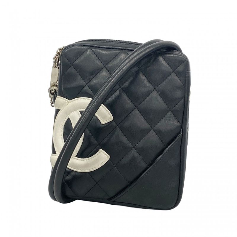 Chanel Shoulder Bag Cambon Lambskin Black White Silver Hardware Women