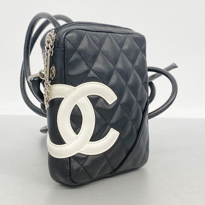 Chanel Shoulder Bag Cambon Lambskin Black White Silver Hardware Women