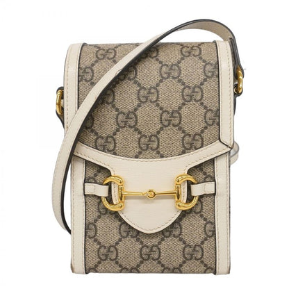 Gucci Shoulder Bag GG Supreme Horsebit 625615 PVC Leather Brown White Gold