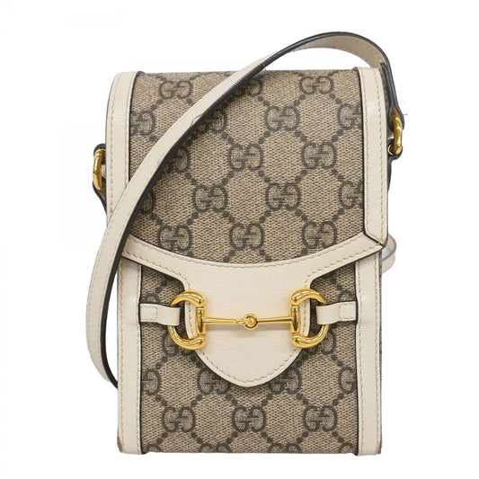 Gucci Shoulder Bag GG Supreme Horsebit 625615 PVC Leather Brown White Gold