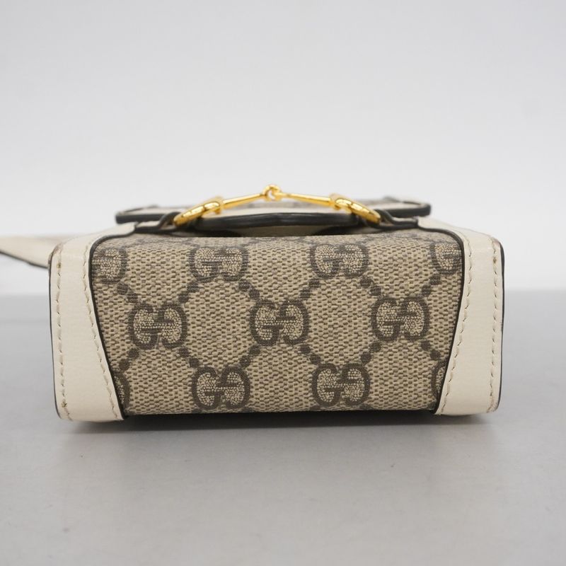 Gucci Shoulder Bag GG Supreme Horsebit 625615 PVC Leather Brown White Gold