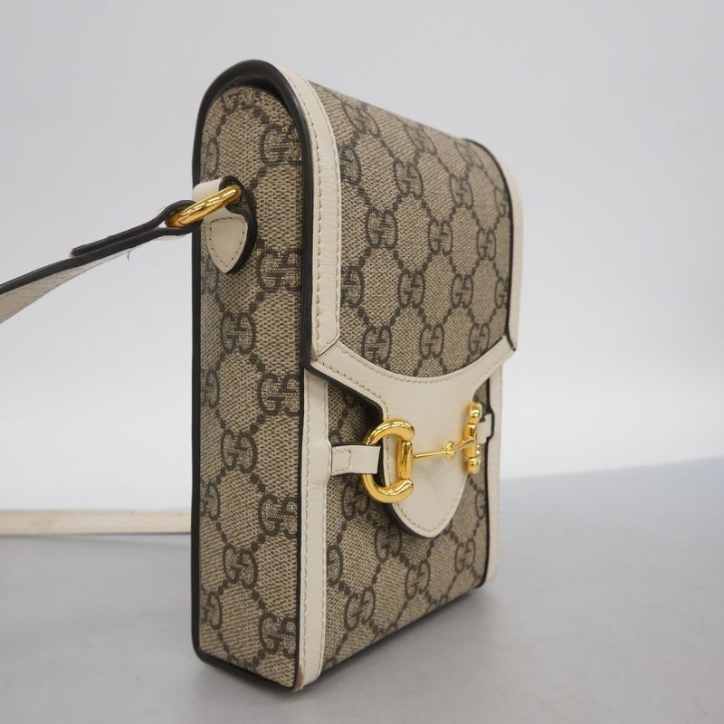 Gucci Shoulder Bag GG Supreme Horsebit 625615 PVC Leather Brown White Gold