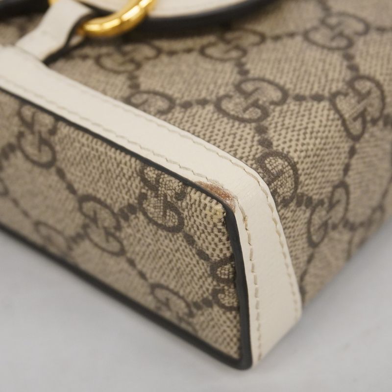 Gucci Shoulder Bag GG Supreme Horsebit 625615 PVC Leather Brown White Gold